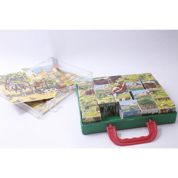 1960s Vintage Wooden Block Puzzle in Plastic Carry, Eichhorn, West Germany, - Picture 2 of 2